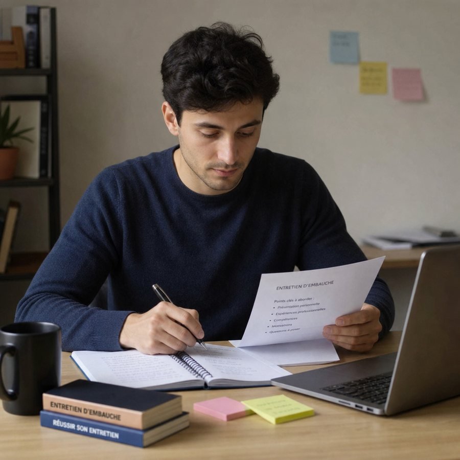 Fiche de préparation d'entretien d'embauche : présentation, expériences, compétences et questions à poser